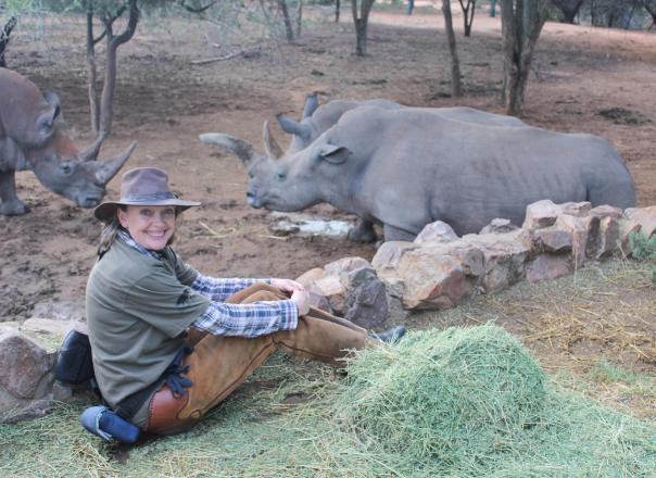 Sophie Neville meeting several rhino